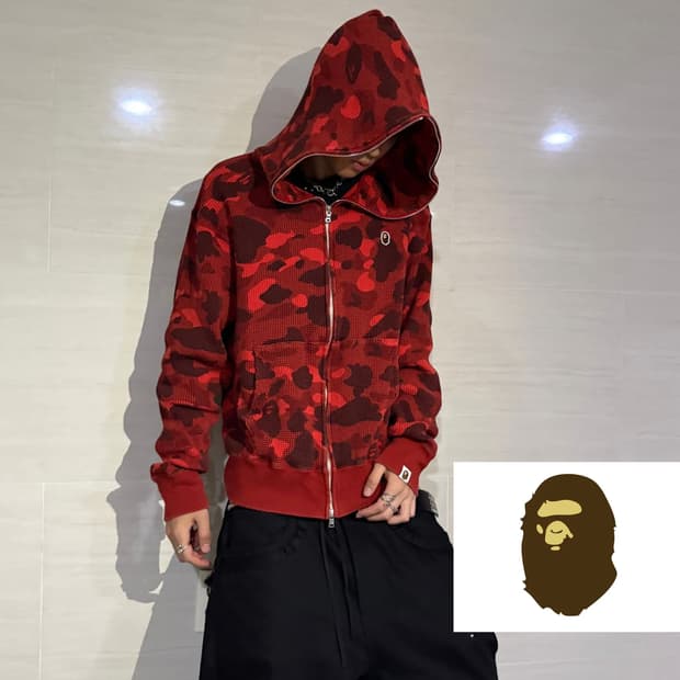 [정품] 베이프 레드 카모 집업 L