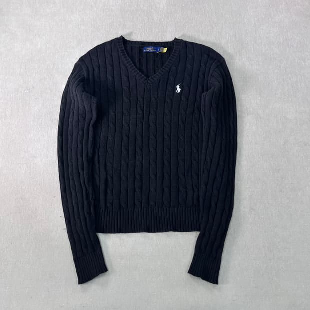 95 폴로 랄프로렌 신형라벨 꽈배기 브이넥 니트 