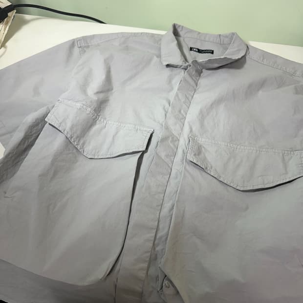 L-XL 자라 오버핏 시멘트그레이 빅포켓 셔츠 남방