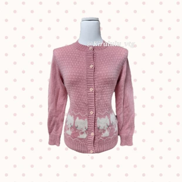 고양이 네코 핑크 니트 가디건