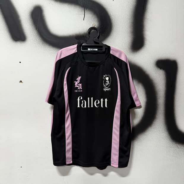 팔렛 fallett 블랙 핑크 배색 블록코어 스포티 반팔 저지 티셔츠
