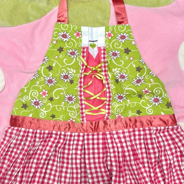 딸기체크 에이프런 원피스 일본 빈티지
