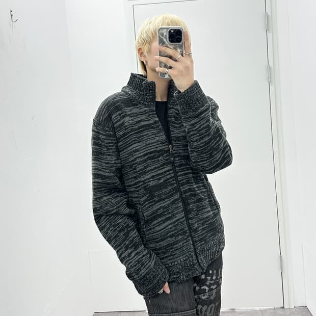 NAVY fur knit cardigan