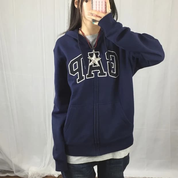 GAP Logo Zip Hoodie Navy