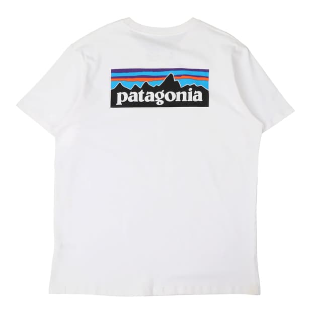 파타고니아 화이트 웨이브 로고 티셔츠