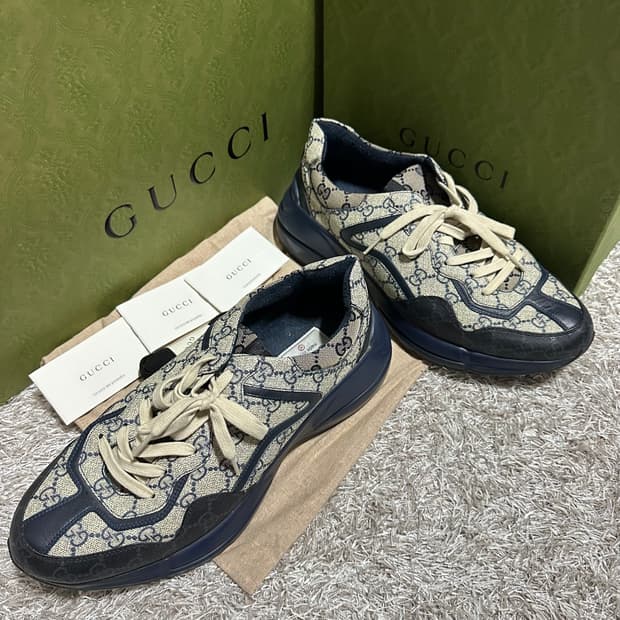 [정품] 구찌 GG 캔버스 라이톤 네이비 스니커즈 285 풀구성품