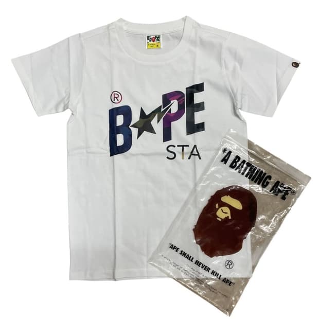 정품 베이프 스타 로고 멀티 컬러 반팔 티셔츠 새상품