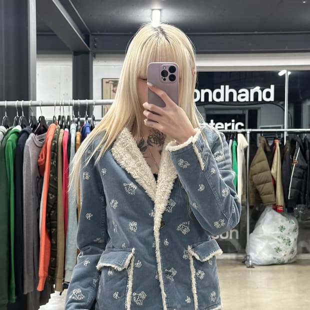 히스테릭 글래머 블루 코듀로이 셰르파 자켓