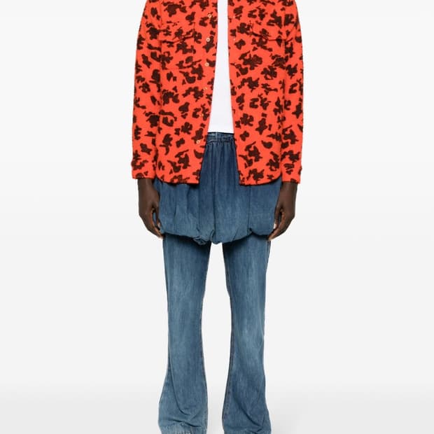 Erl 오랜지 레오파드 셔츠 m