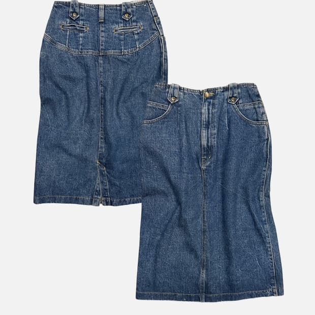 beltless dart denim skirt
