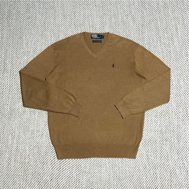 [M] Polo 폴로 랄프로렌 베이지 브이넥 코튼 니트