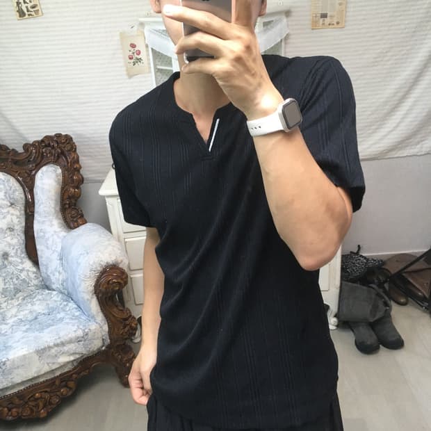 블랙 스트라이프 브이넥 반팔 1342 모리걸 일본빈티지 y2k 스트릿 갸