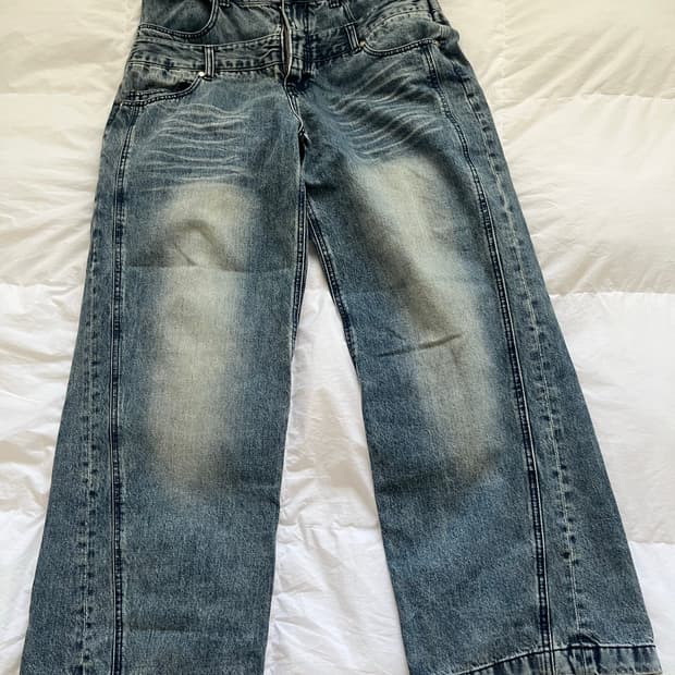 Layer  curve denim pants