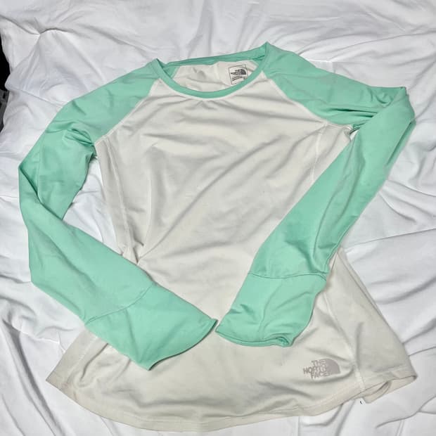 (레어.) 노스페이스 핸드워머 민트 래글런 티셔츠