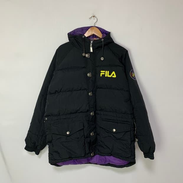 FILA 필라 블랙 패딩 점퍼 후드 휠라 빈티지 L 남녀공용