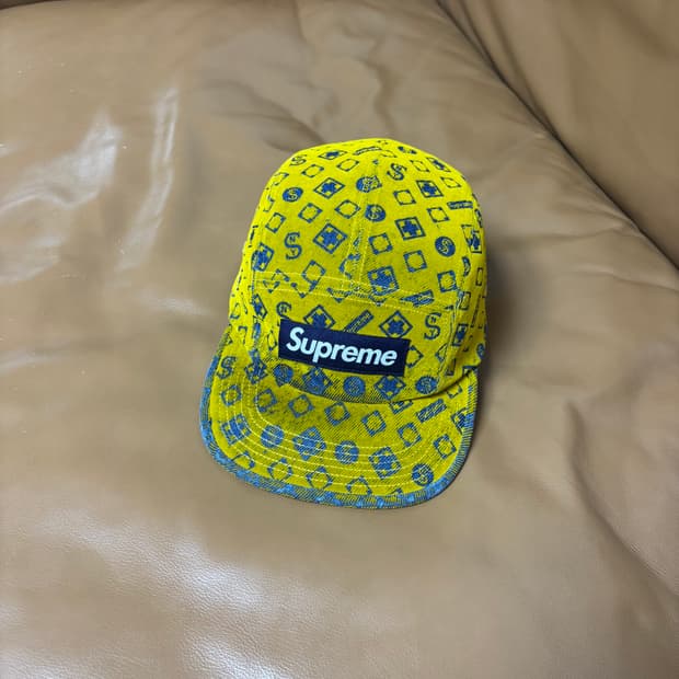 슈프림 캠프캡 모자 박스로고 머스타드