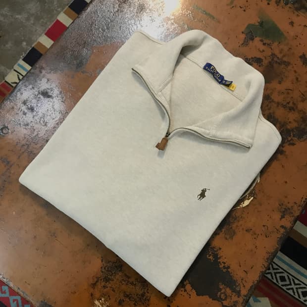 폴로랄프로렌 라이트 베이지 코튼 반집업 풀오버 남성 115 빅사이즈