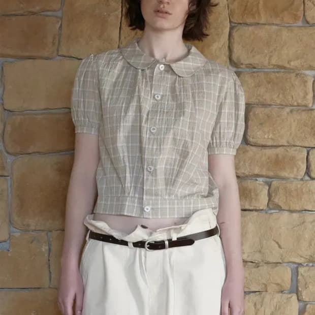 새상품 비아플레인 Via Limmo Check Blouse