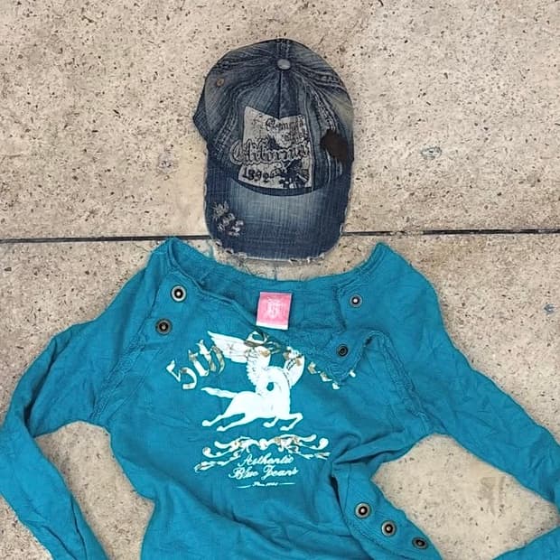 y2k 걸스 갸루 빈티지 데님 캡 모자