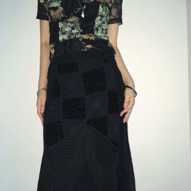 Made in france black velvet fringing lon