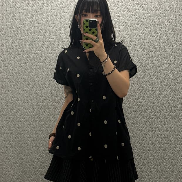 빈티지 키치 모리걸 도트 땡땡이 아방핏 반팔 셔츠 K0267