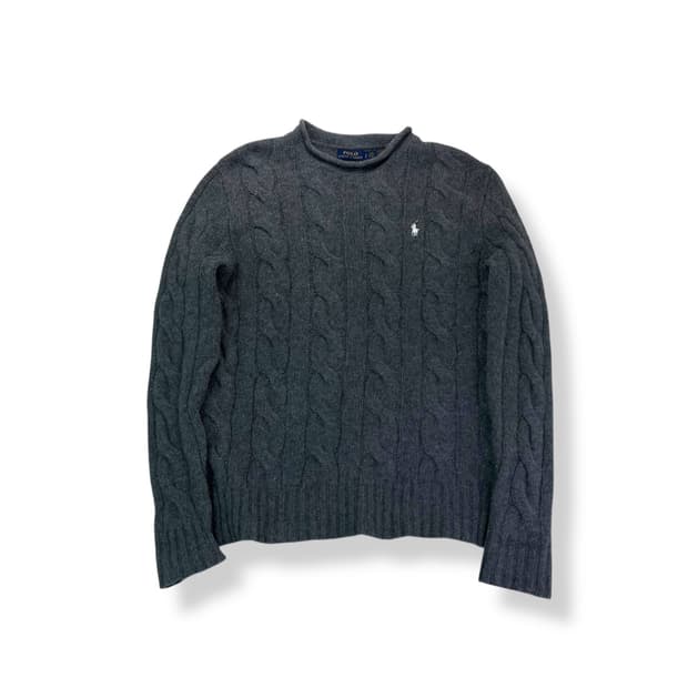 95 폴로 랄프로렌 신형 크루넥 램스울 꽈배기 그레이 니트