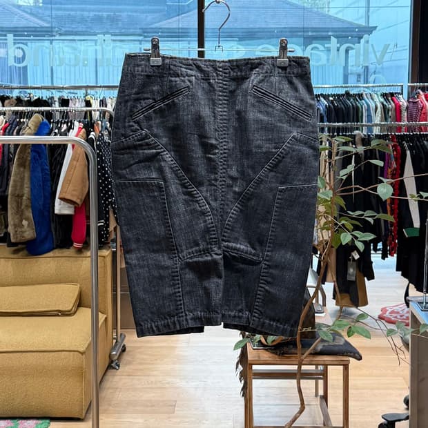 구찌 데님 패치워크 미디스커트