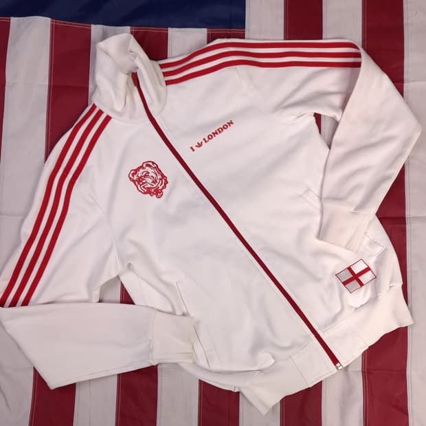 오리지날 아디다스 화이트 레드 삼선 런던 트렉탑져지