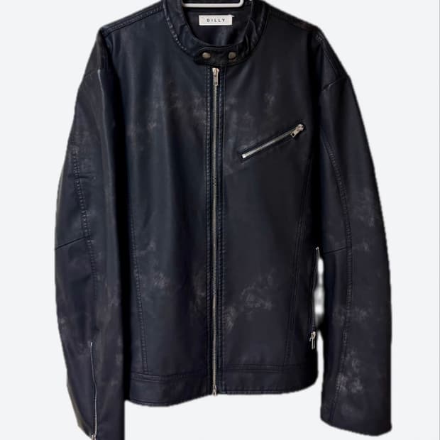 스페이스모리스 블랙 빈티지 비건 가죽 자켓