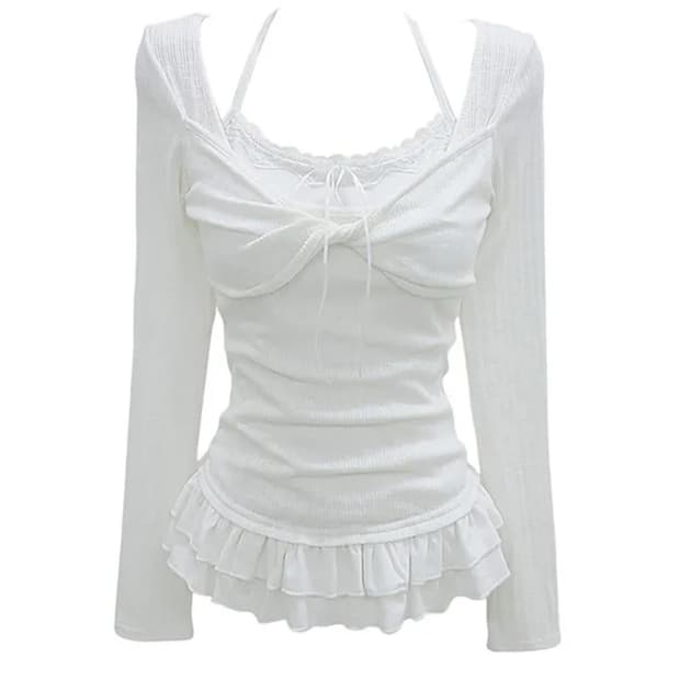 에이블리 발레코어 슬림핏 긴팔티셔츠 화이트