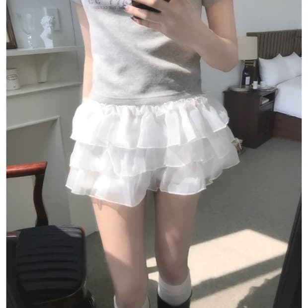 빈티지 프릴 캉캉 미니 스커트 화이트