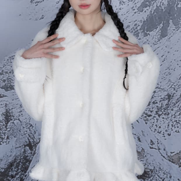 나이엔 플라워 프릴 에코 퍼 코트