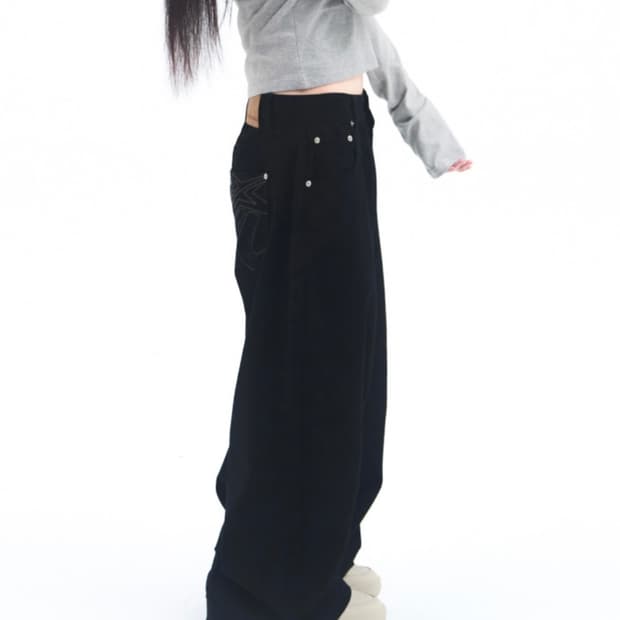 아메스 OVERFIT COTTON PANTS BLACK