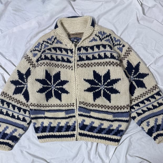 빈티지 헤비울 코위찬 니트집업