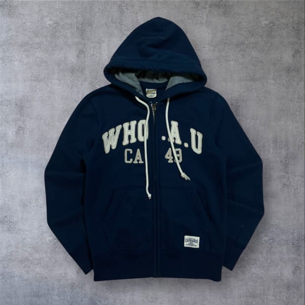 후아유 y2k 스펠아웃 네이비 후드 집업