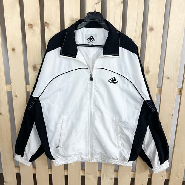 (L) 90s 아디다스 바람막이 자켓 화이트 블랙