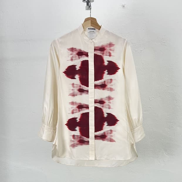 질샌더 아이보리 이캇 스탠드 카라 트윌 셔츠