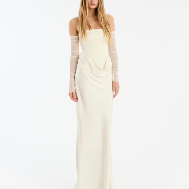 RUCHED MAXI DRESS WHITE