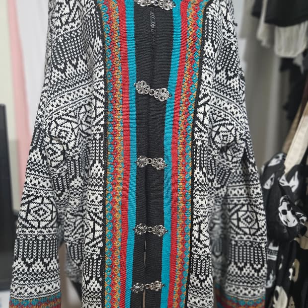 패턴 니트 롱가디건