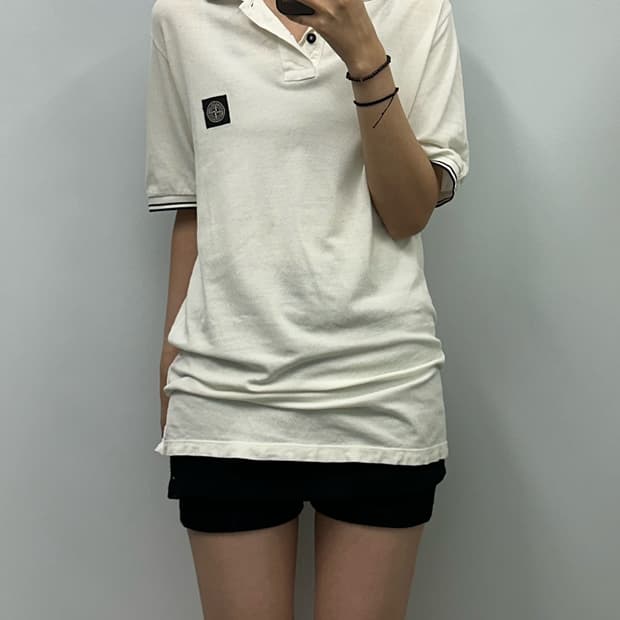 스톤아일랜드 화이트 pk 반팔 카라 티셔츠