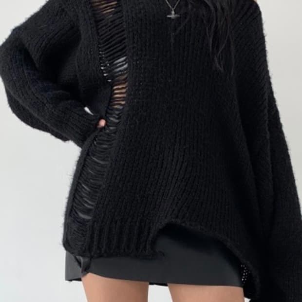 Deepinblue 데미지 니트