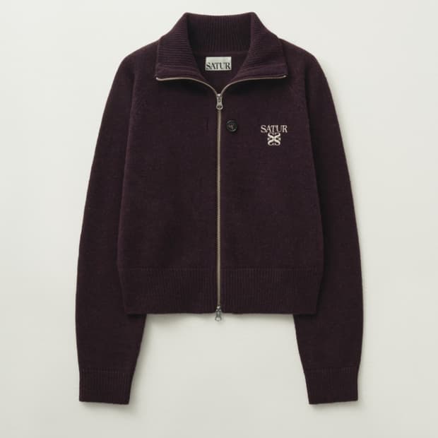 SATER 세터 시그니처 로고 니트 집업 버건디