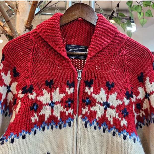 Antibal listic 도톰한 울 눈꽃 스웨터 빈티지 집업