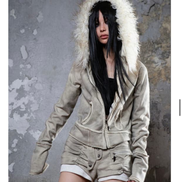 ARIADNAw fur collar hoodie jacket