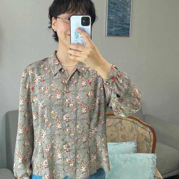 일본 빈티지 플로럴 블라우스