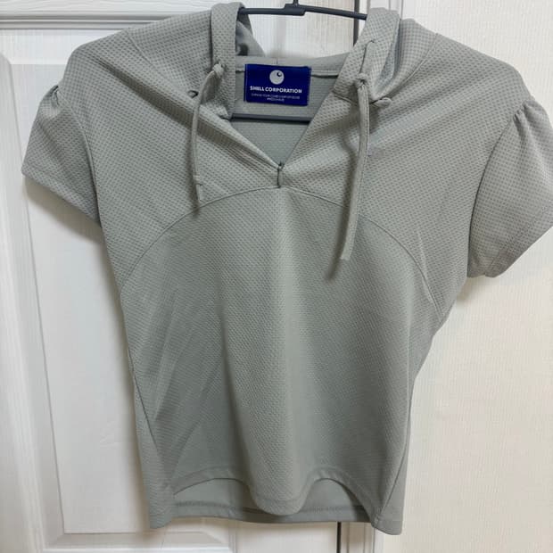 민트그레이 매쉬 후드 반팔티