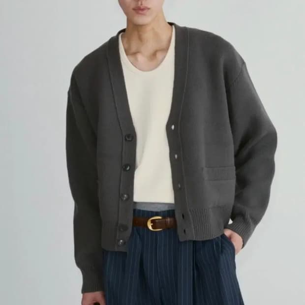 렉토 24FW 러스 컴팩트 니트 가디건 차콜