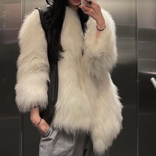 Maje 마쥬 리얼 폭스퍼자켓 니팅폭스 띠어리