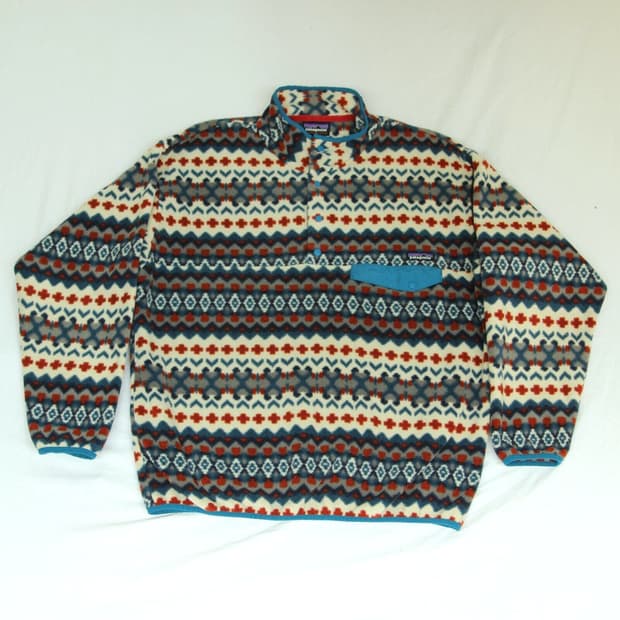 15FW 파타고니아 신칠라 스냅-T 아이보리/블루 아즈텍 패턴 멕시코