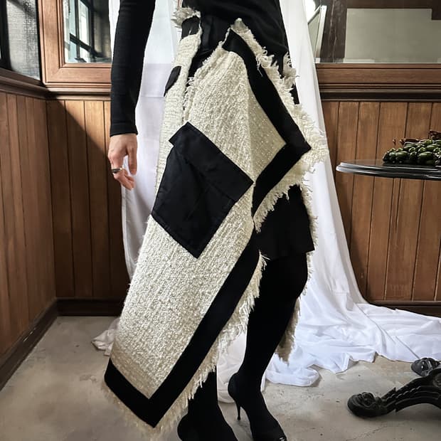SACAI tweed hybrid wrap skirt